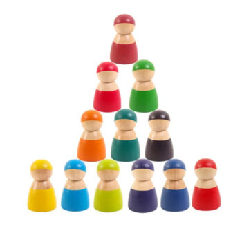 Set 12 figurine colorate Montessori din lemn pentru sortare și stivuire