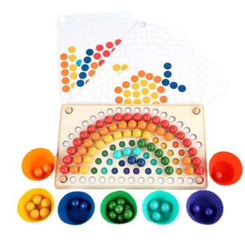 Puzzle mozaic Montessori din lemn cu bile curcubeu