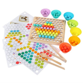 Puzzle mozaic Montessori din lemn cu bile colorate