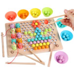 Jucărie Montessori 2 în 1 din lemn – pescuit magnetic și puzzle cu bile