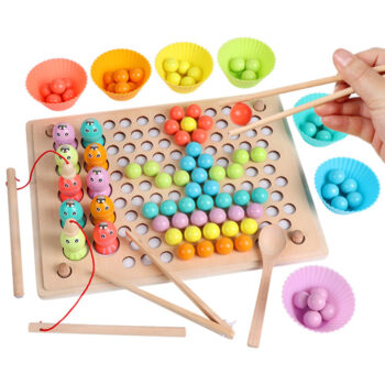 Jucărie Montessori 2 în 1 din lemn – pescuit magnetic și puzzle cu bile